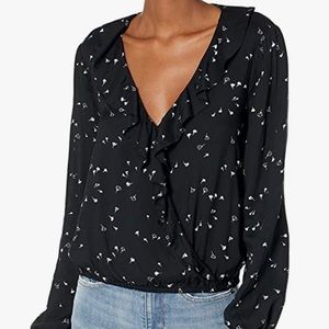 PAIGE BLOUSE, TOP, BLACK with CASCADING BLOSSOMS, long sleeve, Size Small, NWT